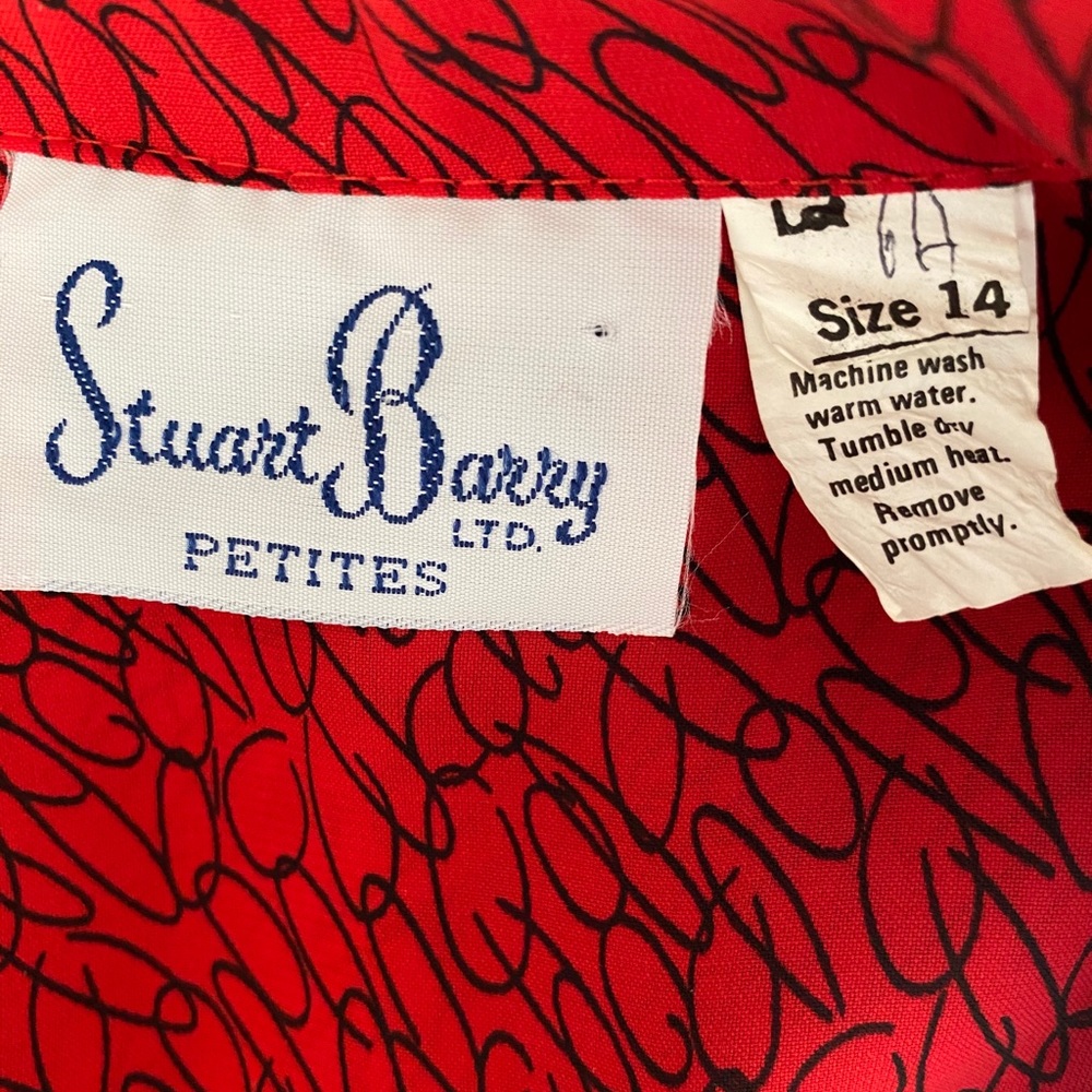 80s Red Doodle Semi-Sheer Cocktail Dress VINTAGE - Picture 10 of 10